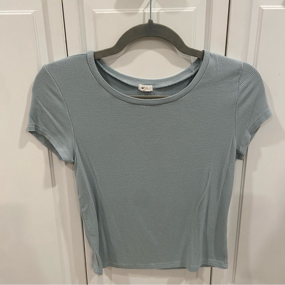 Garage Ribbed Blue Short Sleeve Top